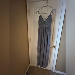 Smokey blue lace long dress